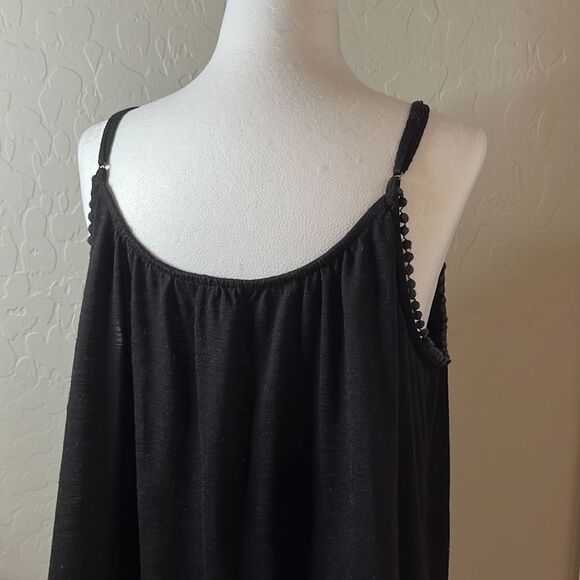 EYESHADOW black w/ floral design pom-pom trim camisole adjustable straps SZ XXL - Picture 4 of 10